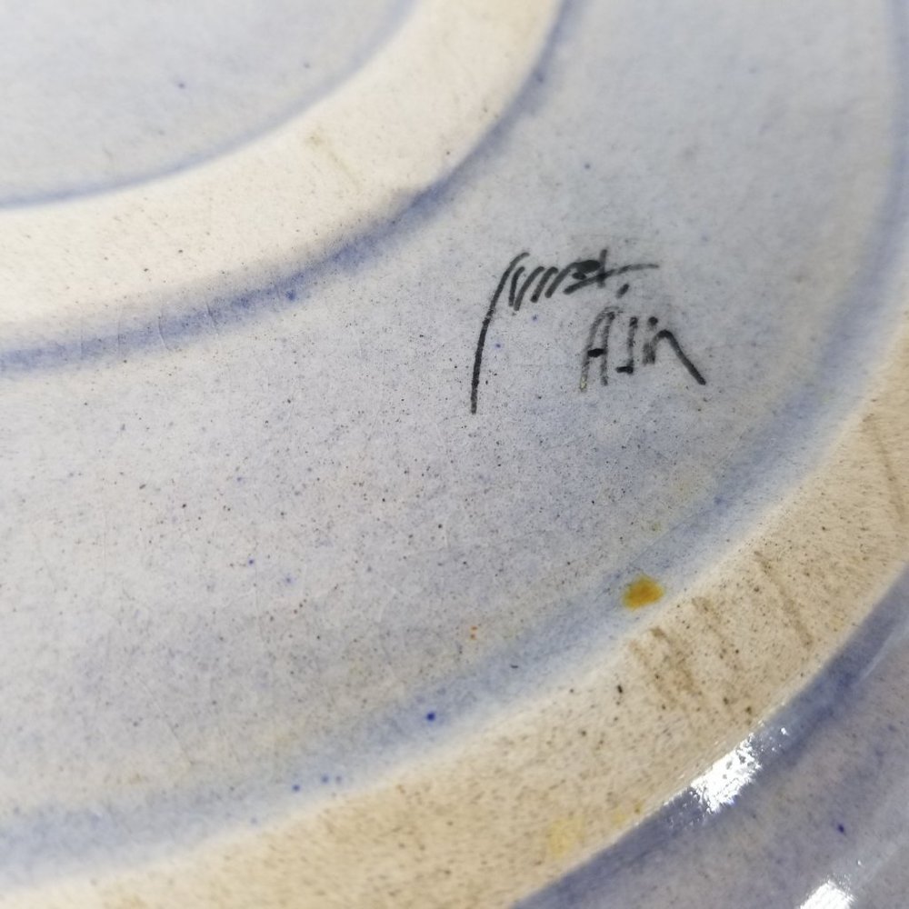 Tonala Mexican Hand Painted Blue Speckled Bird Plates 8.5" Pottery Signed Lot 3 - Picture 6 of 11